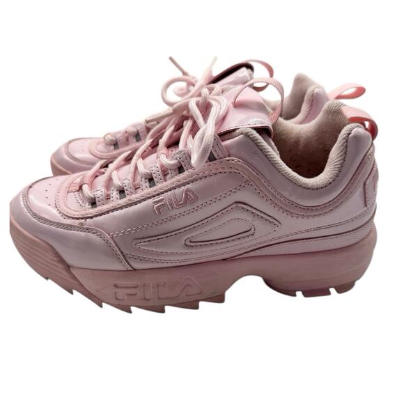 Fila Disruptor 2 Pink Patent Leather Chunky Platform Sneaker Women’s Size 9 - Picture 2 of 11